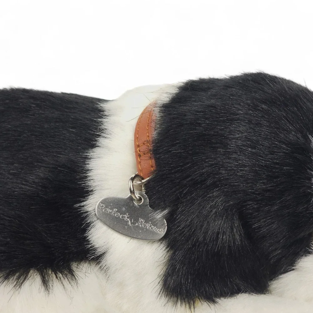 Perfect Petzzz Border Collie Breathing Puppy Sleeping Plush Toy Black White Dog